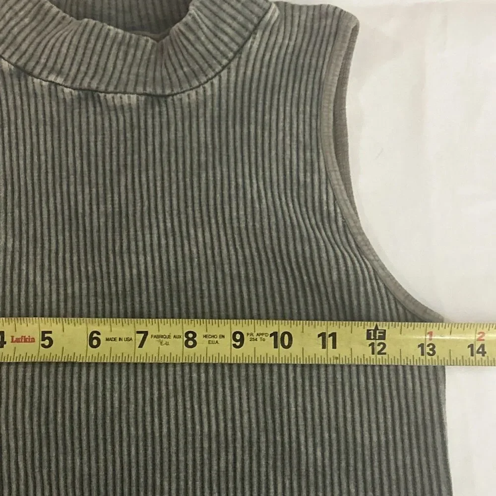 Intimately Free People Grey Ribbed Mock Neck Keyhole Back Sleeveless Top